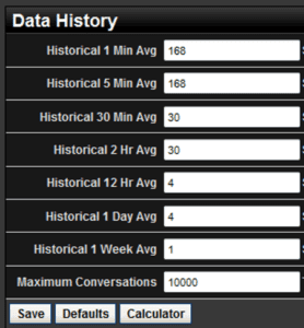 Data history config page