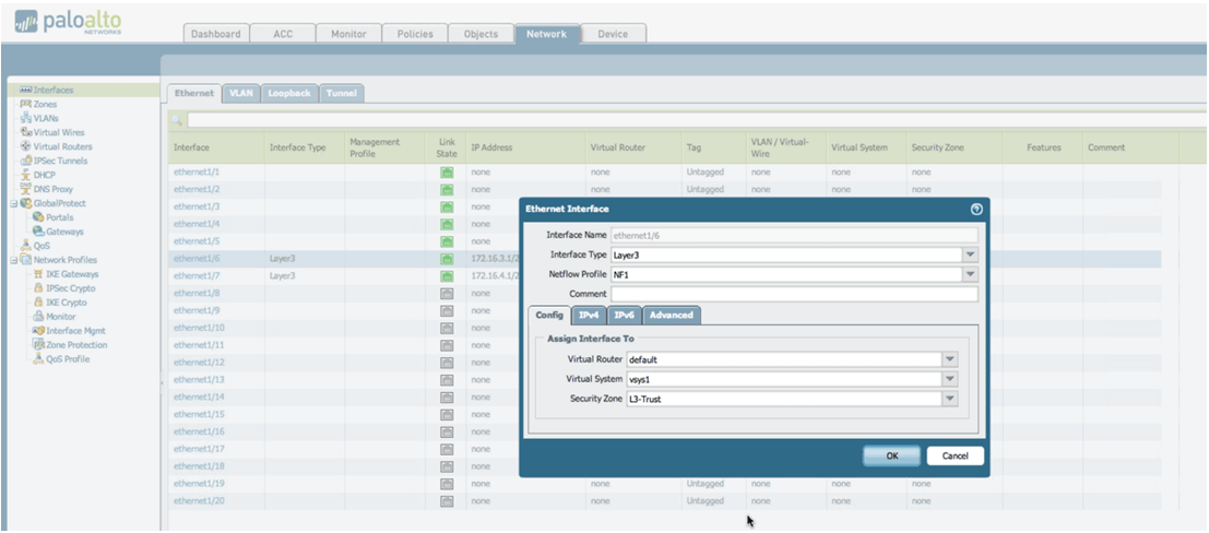 Palo Alto - configure NetFlow profile per interface Palo Alto interface NetFlow profile configuration