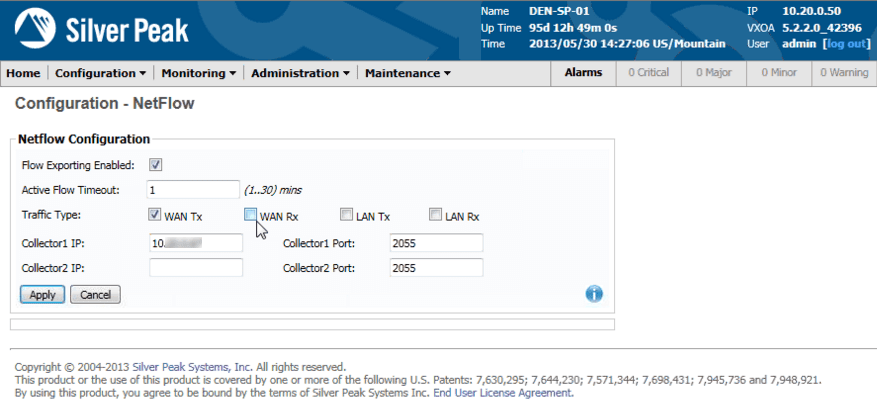 Silver Peak NetFlow configuration