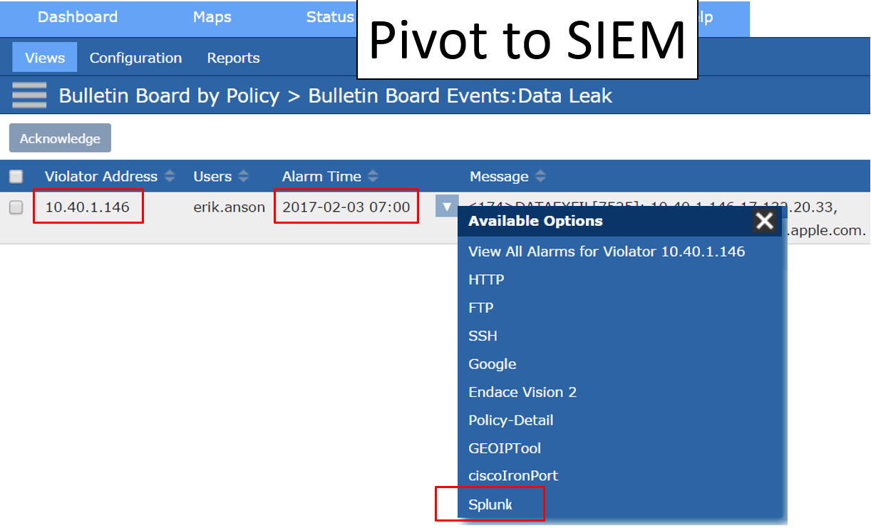 Scrutinizer: Pivot to Splunk while passing violator IP address and timestamp