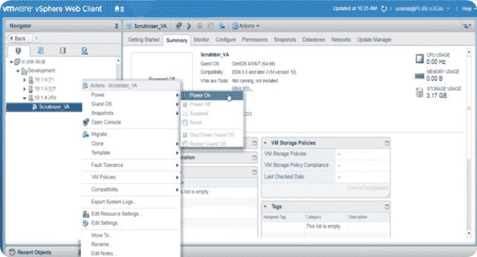 Power on the Scrutinizer virtual machine