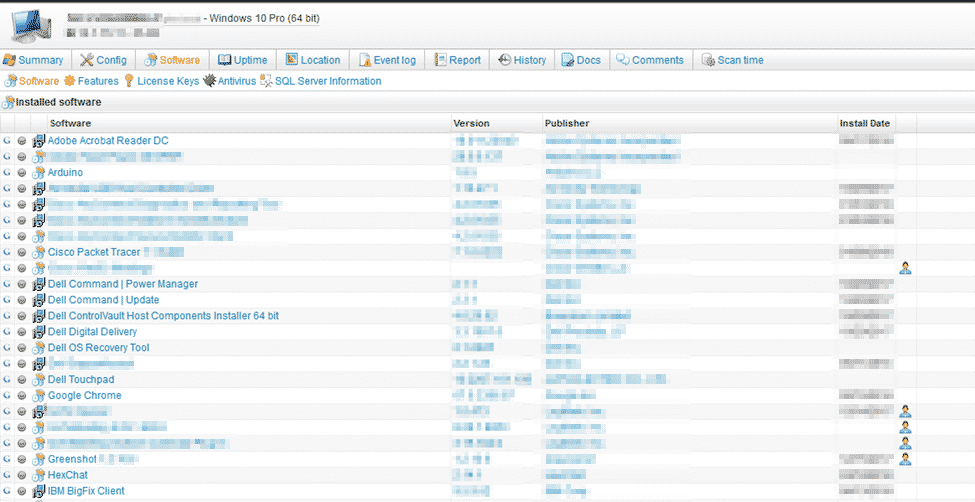 Installed software list