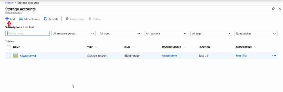 Create a new storage account