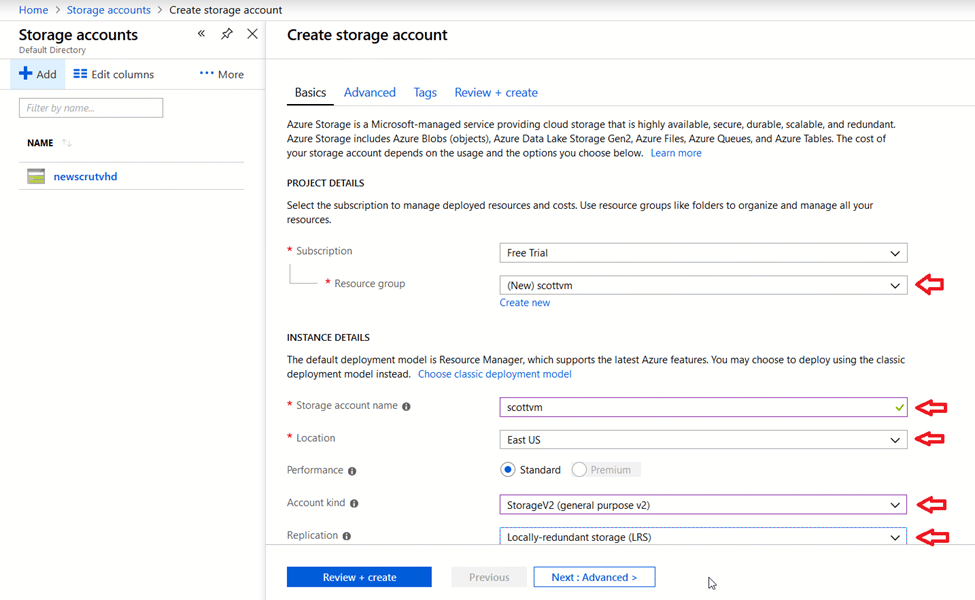 Azure - Create storage account