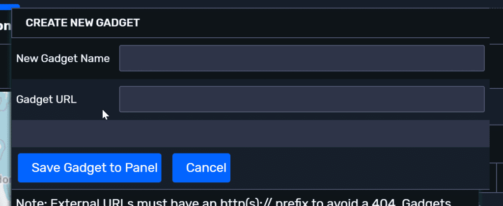 Define name and URL for new gadget