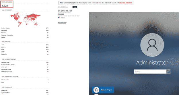 This is a search query filtered on RDP only. You can easily see the open servers Shodan has found.