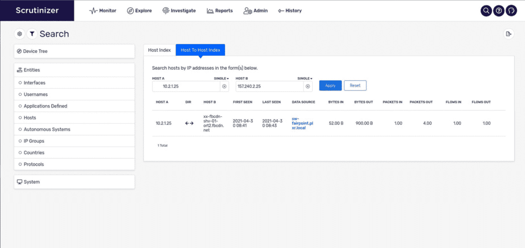 Plixer Scrutinizer host index search