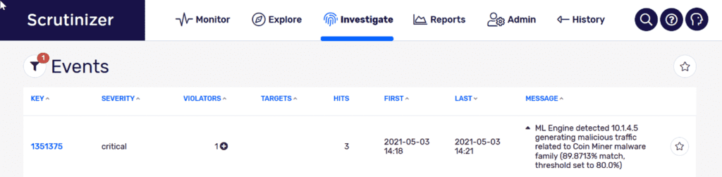 Malware detection: Scrutinizer alert messaging