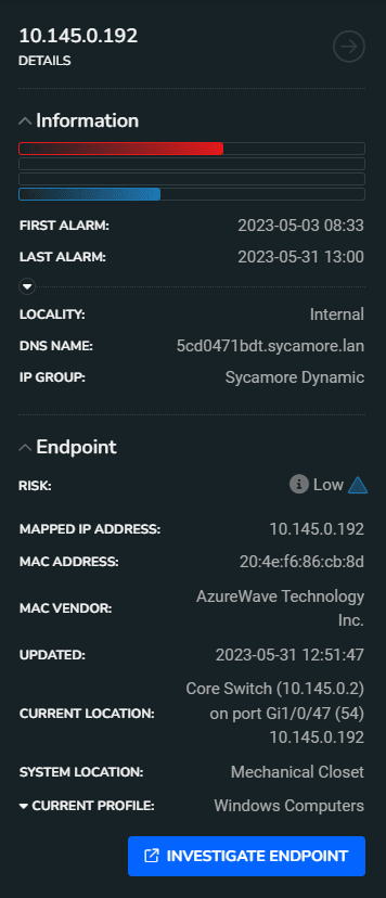 View of the Endpoint Analytics tool in the Plixer platform