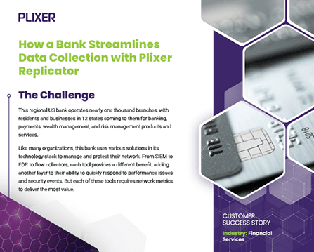 First page of a case study on how a bank leverages Plixer Replicator