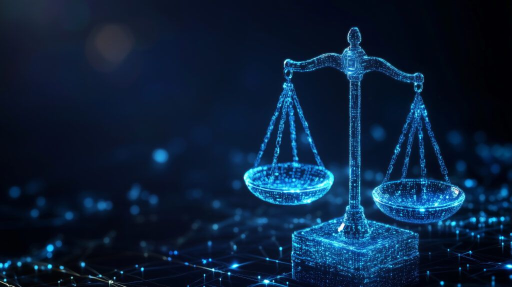 A set of scales in a digital environment, representing enterprise risk management