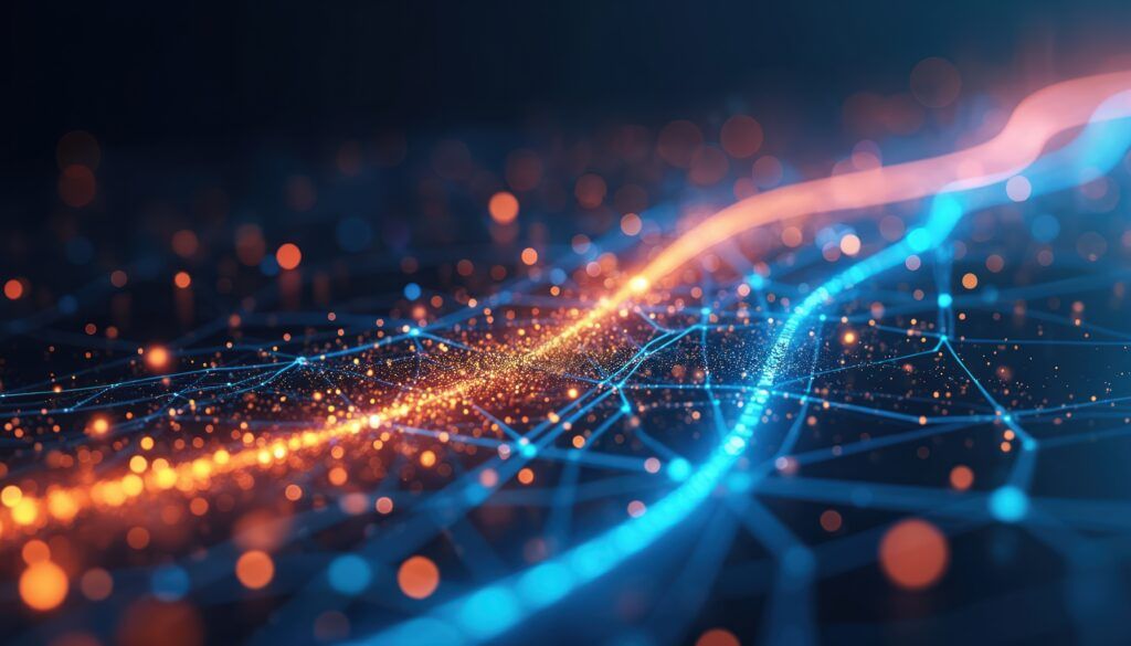 NetFlow: Two data streams traversing a network, representing a bidirectional flow