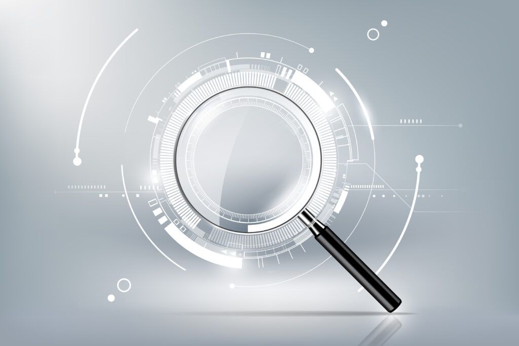 A digital magnifying glass, representing network monitoring