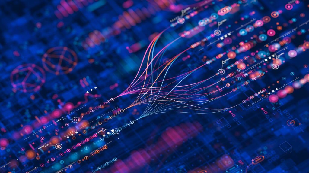 Data streams being redirected to other points on the network, representing QoS