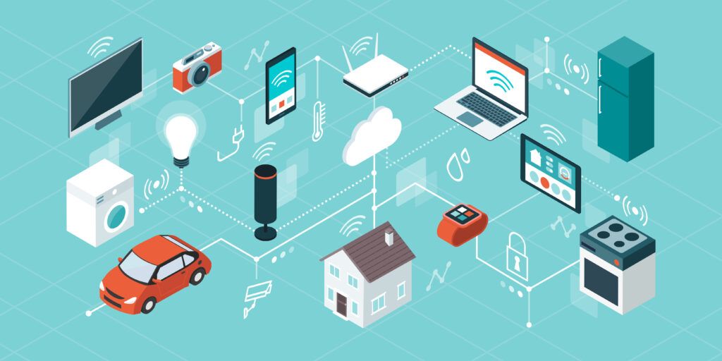 An illustration of various types of IoT devices in a smart home