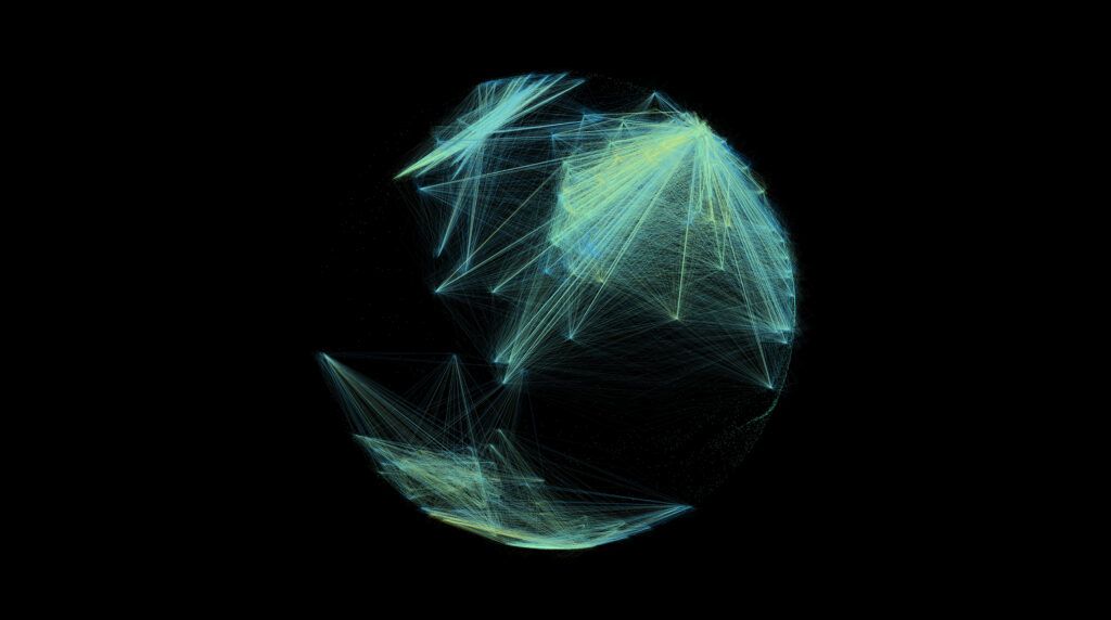 A network with countless connections between the many nodes within