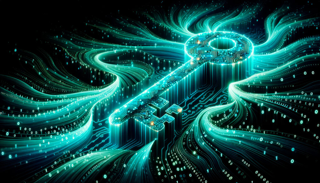 Image of a key made from digital data, representing unauthorized access gained from a supply chain attack