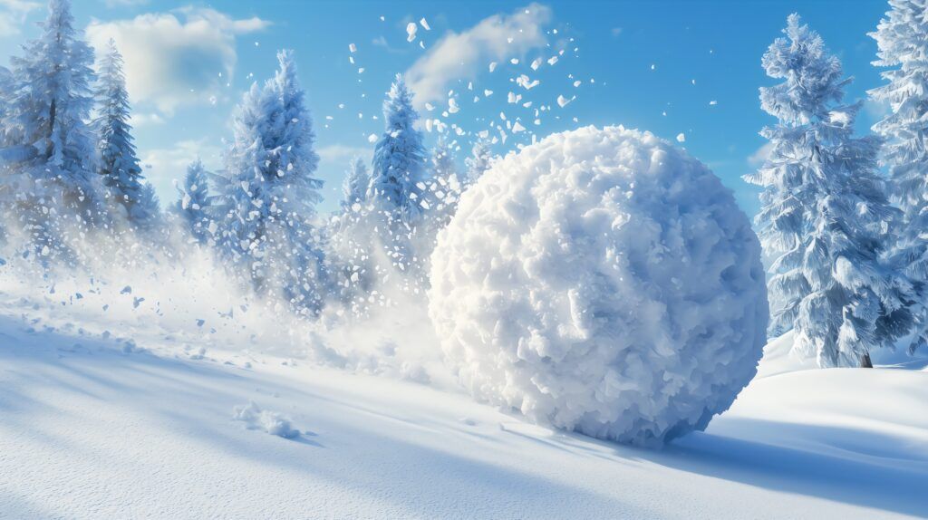 A huge snowball rolling down a hill, representing the cascading costs from limited flow visibility