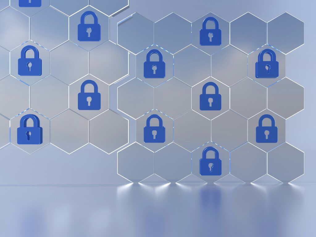 Secure locks on an array of network nodes, representing how Zero Trust obscures visibility into the network